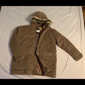 Corduroy Parka Jacket with Fur Trim